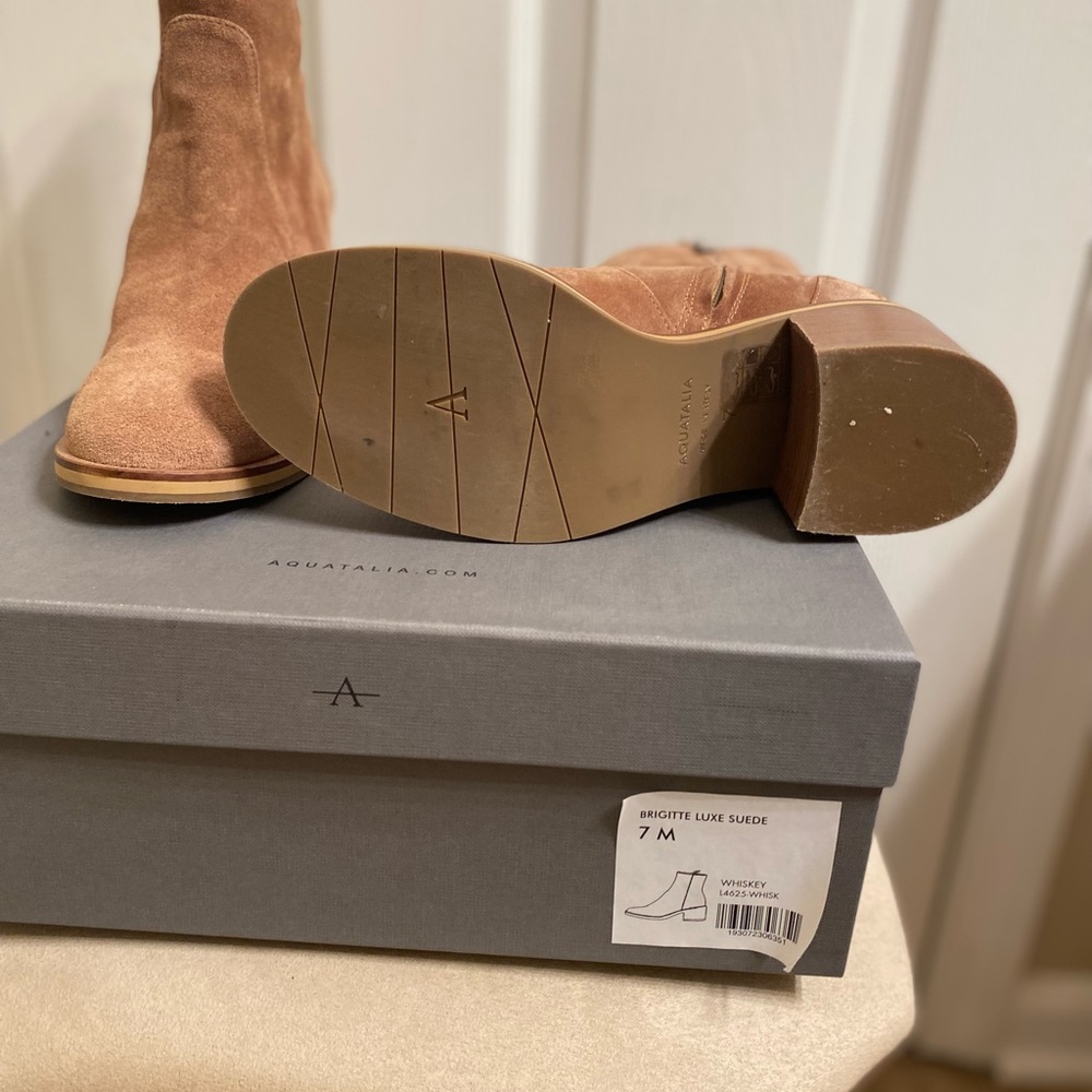 Aquatalia Brigitte Suede Ankle Booties in Whiskey - Picture 7 of 8
